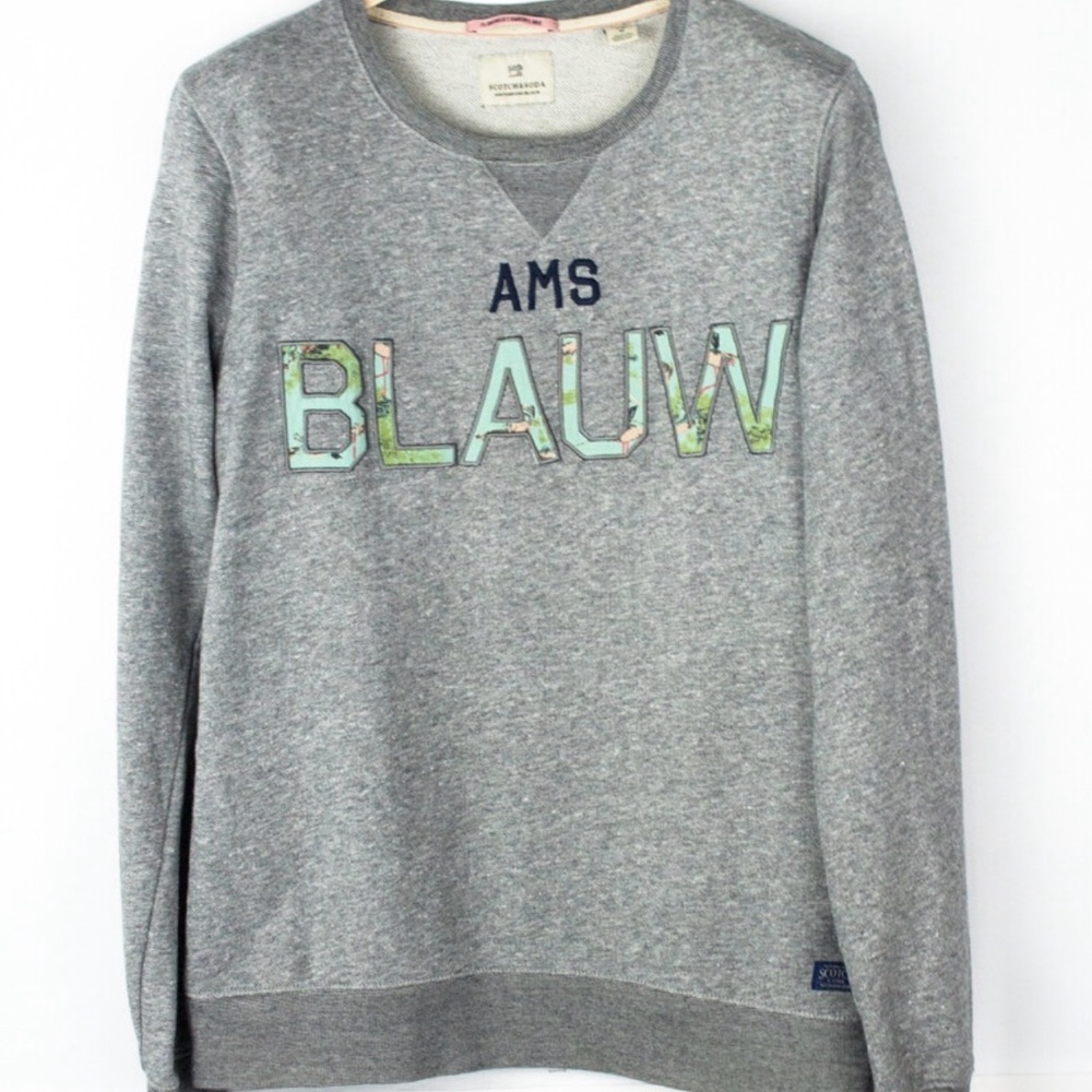 Scotch & Soda Grey Sweatshirt with Pastel Floral 'BLAUW' Applique